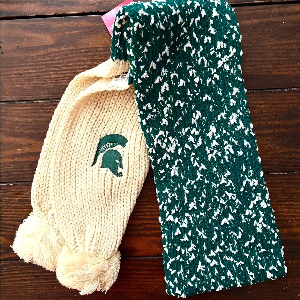 Michigan State Green and White Knit Scarf